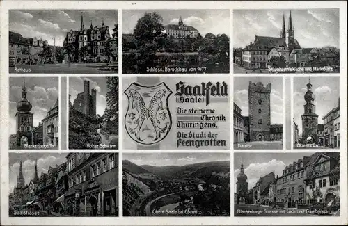 Ak Saalfeld an der Saale Thüringen, Rathaus, Schloss, Saalstraße, Oberes Tor, Marktplatz