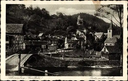 Ak Schwarzburg in Thüringen, Partie an der Kirche