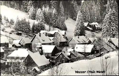 Ak Vesser Suhl in Thüringen, Blick auf die Ortschaft im Winter, Schnee