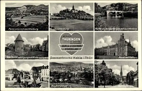 Ak Kahla in Thüringen, Leuchtenburg, Am Oberen Tor, Markt mit Rathaus, Bahnhofstraße