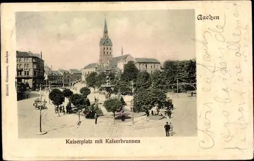 Ak Aachen in Nordrhein Westfalen, Kaiserplatz mit Kaiserbrunnen