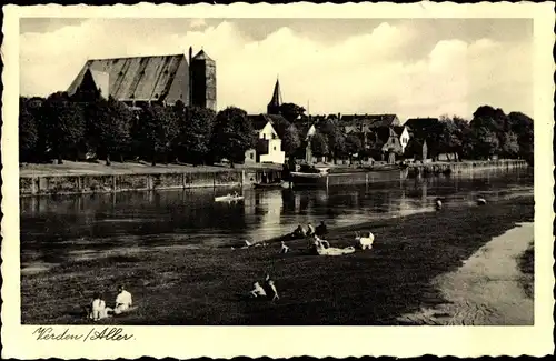 Ak Verden an der Aller, Teilansicht der Stadt, Flusspartie, Kirche