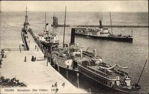 Ak Konstanz am Bodensee, Der Hafen 1908