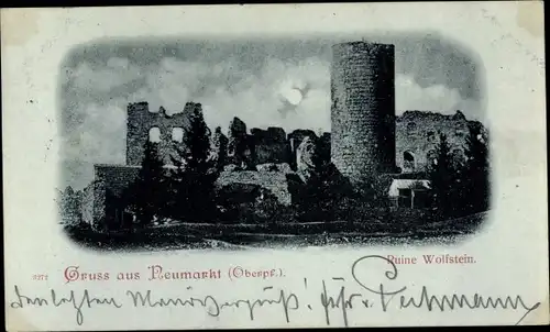 Mondschein Ak Neumarkt in der Oberpfalz, Ruine Wolfstein