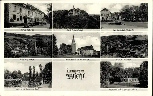 Ak Wiehl im Oberbergischen Kreis, Schloss Homburg, Hotel zur Post, Waldgasthof Tropfsteinhöhle