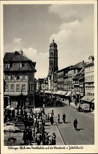 Ak Göttingen in Niedersachsen, Blick vom Marktplatz auf die Weenderstraße u. Jakobikirche, Fußgänger