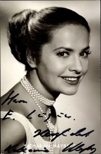 Ak Schauspielerin Katharina Mayberg, Portrait, Autogramm, Perlen