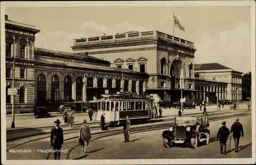 Ak Mannheim in Baden, Hauptbahnhof, Straßenbahn