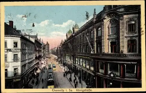Ak Chemnitz in Sachsen, Königstraße, Straßenbahnen
