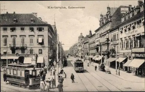 Ak Karlsruhe in Baden, Kaiserstraße, Straßenbahnen
