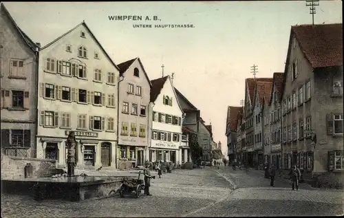 Ak Bad Wimpfen am Neckar, Untere Hauptstraße, Brunnen, Geschäft