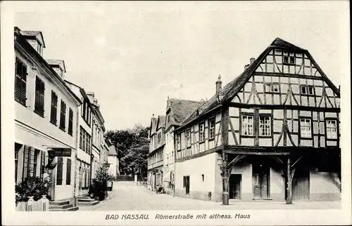 Ak Nassau an der Lahn, Römerstraße mit althessischem Haus