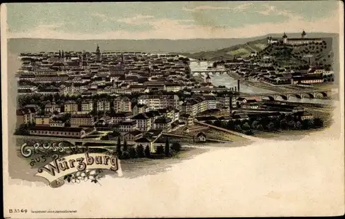 Litho Würzburg am Main Unterfranken, Gesamtansicht