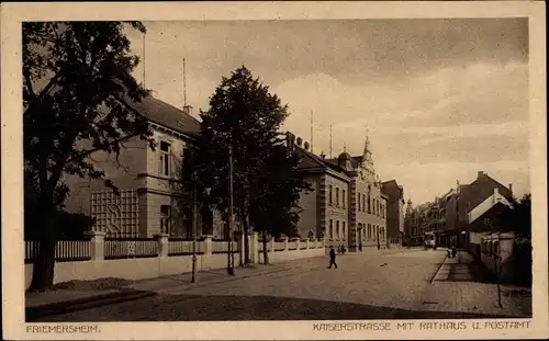Ak Friemersheim Duisburg im Ruhrgebiet, Kaiserstraße mit Rathaus und Postamt