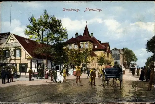 Ak Duisburg im Ruhrgebiet, Monning, Straßenpartie, Kutsche