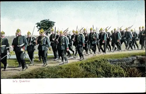 Ak Deutsche Infanterie, In's Quartier, Marsch zurück zum Lager