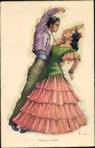 Künstler Ak Luser, Farruca Zambra, Bailes Andaluces, Tänzerpaar in Tracht