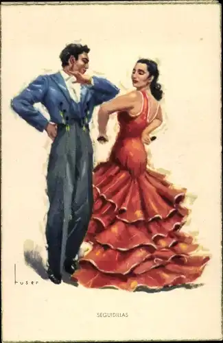 Künstler Ak Luser, Seguidillas, Bailes Andaluces, Tänzerpaar in Tracht