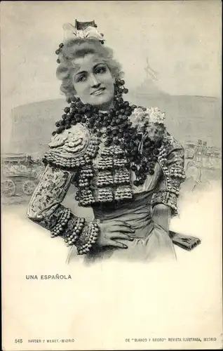 Ak Una Española, Spanierin in Landestracht, Fächer