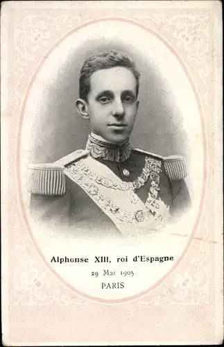 Passepartout Ak Alfonso XIII, König Alfons XIII. von Spanien, Staatsbesuch Paris 1905, Portrait