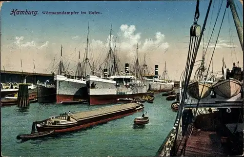 Ak Hamburg, Woermanndampfer im Hafen