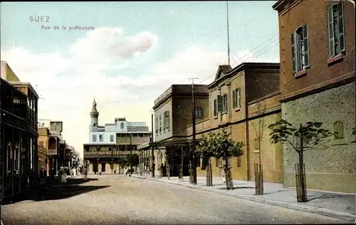 Ak Suez Ägypten, Rue de la préfecture, Straßenpartie in der Stadt