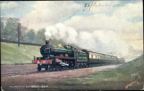 Künstler Ak Britische Eisenbahn, Dampflok, Plymouth Express, Cornish Riviera Express
