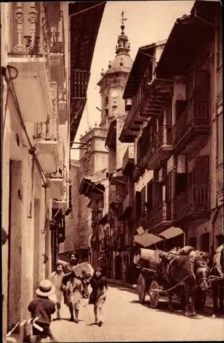 Ak Fontarabie Baskenland, vue générale de la Grande Rue