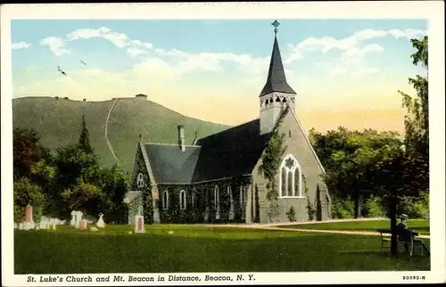 Ak Beacon New York USA, St. Luke's Church and Mount Beacon