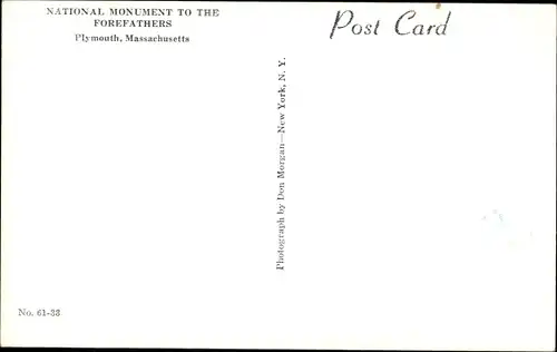 Ak Plymouth Massachusetts USA, Nationaldenkmal