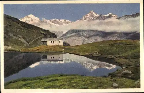 Ak Zermatt Kanton Wallis, Dent Blanche u. Gabelhörner, Kapelle Maria z. Schnee am Schwarzsee