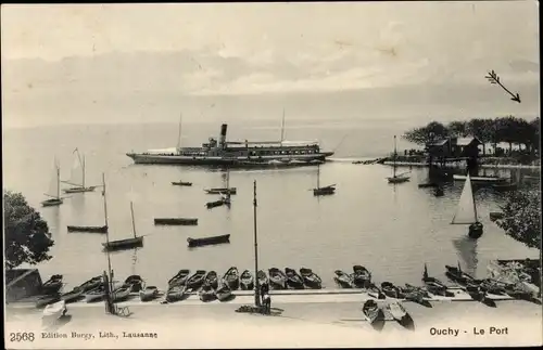 Ak Ouchy Lausanne Kanton Waadt, Salondampfer im Hafen