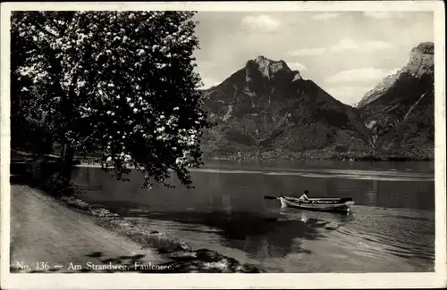 Ak Faulensee Spiez am Thuner See Kanton Bern, Am Strandweg, Bootspartie