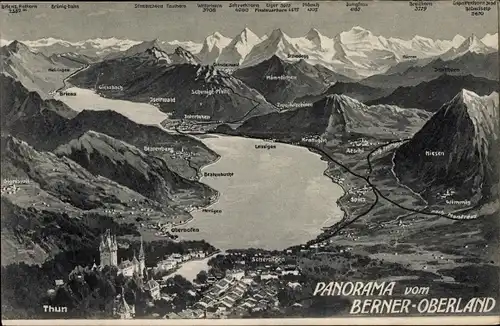 Landkarten Ak Thun Kanton Bern Schweiz, Panorama vom Berner Oberland