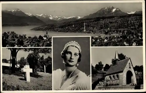 Ak Küssnacht Kanton Schwyz, Gedächtniskapelle Königin Astrid von Belgien, Portrait, Panorama