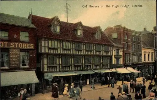 Ak Lincoln Lincolnshire England, Old Houses on the High Bridge