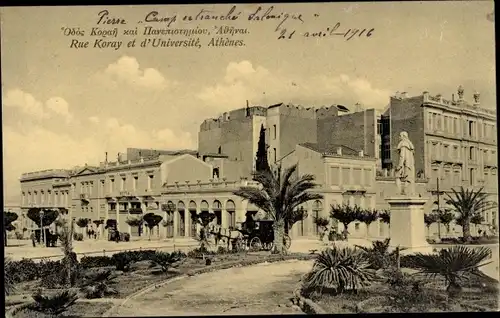 Ak Athen Griechenland, Rue Koray et d'Université