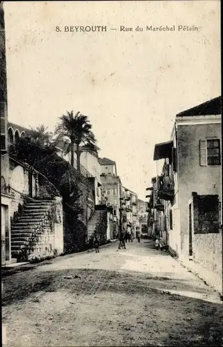 Ak Beirut Beyrouth Libanon, Rue de Marechal Petain, Straßenpartie in der Stadt