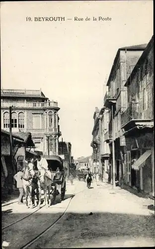 Ak Beyrouth Libanon, Rue de la Poste, Kutsche in der Poststraße