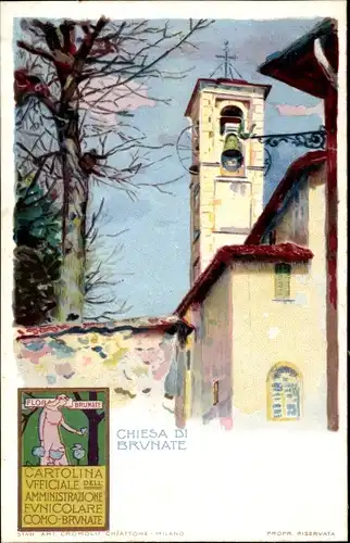 Litho Brunate Lago di Como Lombardia, Funicolare Como Brunate, Chiesa