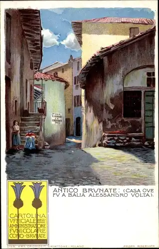 Litho Brunate Lago di Como Lombardia, Funicolare Como Brunate, Casa, Alessandro Volta