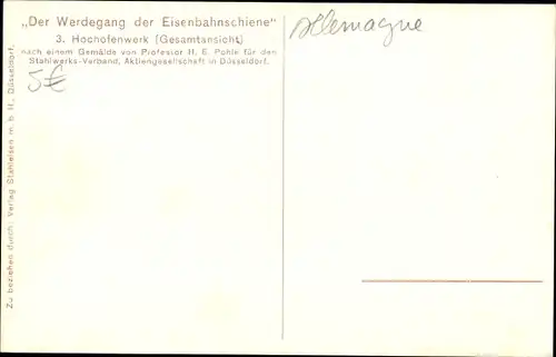 Künstler Ak Pohle, H. E., Düsseldof, der Werdegang der Eisenbahnschiene