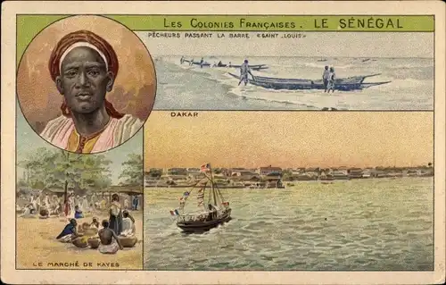 Künstler Litho Dakar Senegal, Le Marché de Kayes, Pêcheurs passant la barre, Saint Louis