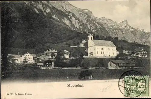 Ak Muotathal Kanton Schwyz, Blick auf den Ort, Kirche