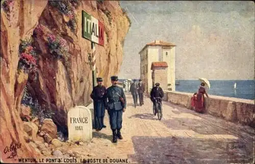 Künstler Ak Menton Alpes Maritimes, La Poste de Douane