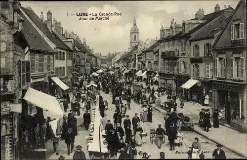 Ak Lure Haute Saône, La Grande Rue, Jour de Marche