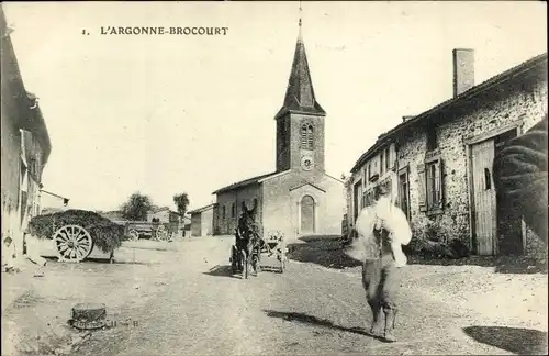 Ak Brocourt Meuse, Straßenpartie, Passant, Fuhrwerk