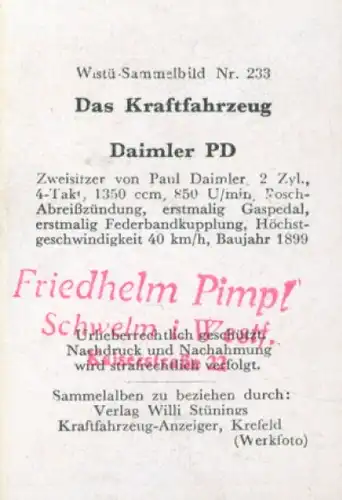 Sammelbild Das Kraftfahrzeug Nr. 233, Daimler PD, Zweisitzer