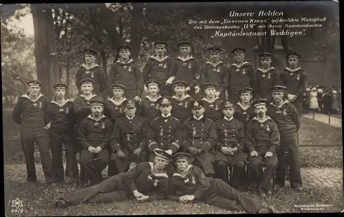 Ak Kapitänleutnant Weddigen, Mannschaft des Unterseebootes U 9, Eisernes Kreuz