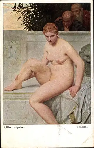Künstler Ak Fritzsche, Otto, Belauscht, Frauenakt